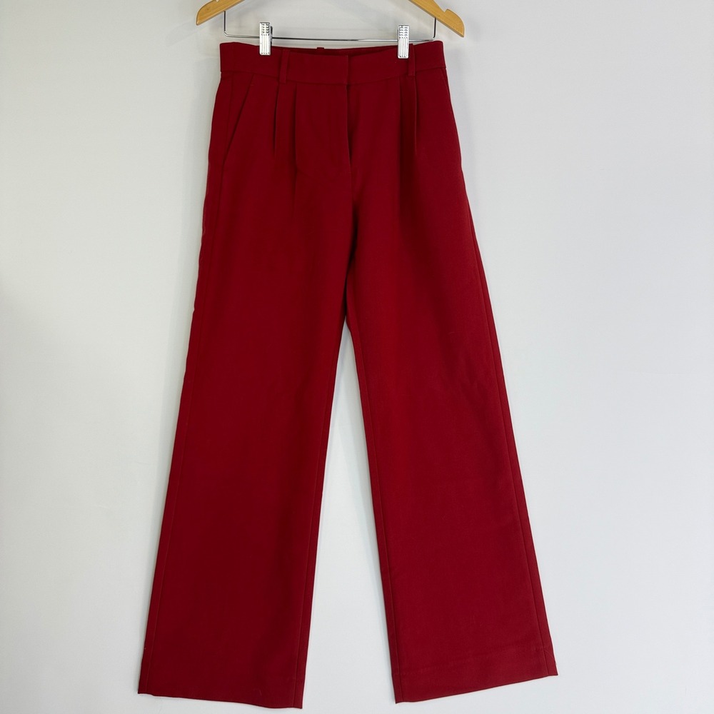 Abercrombie & Fitch Sloane Tailored Wide Leg Pant Women 0L Red High Rise Pleated